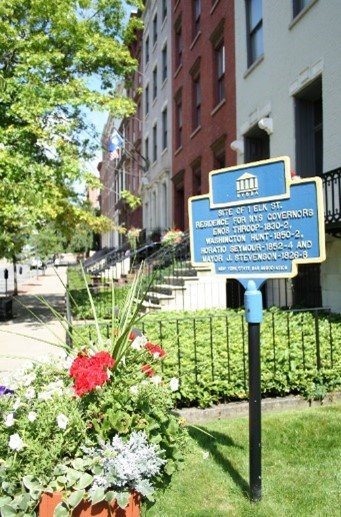 New York State Historical Site sign located in front of NYSBA Headquarters at 1 Elk Street, Albany New York